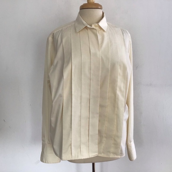 Talbots pleated front tuxedo style button up shirt size 14 - Picture 1 of 6